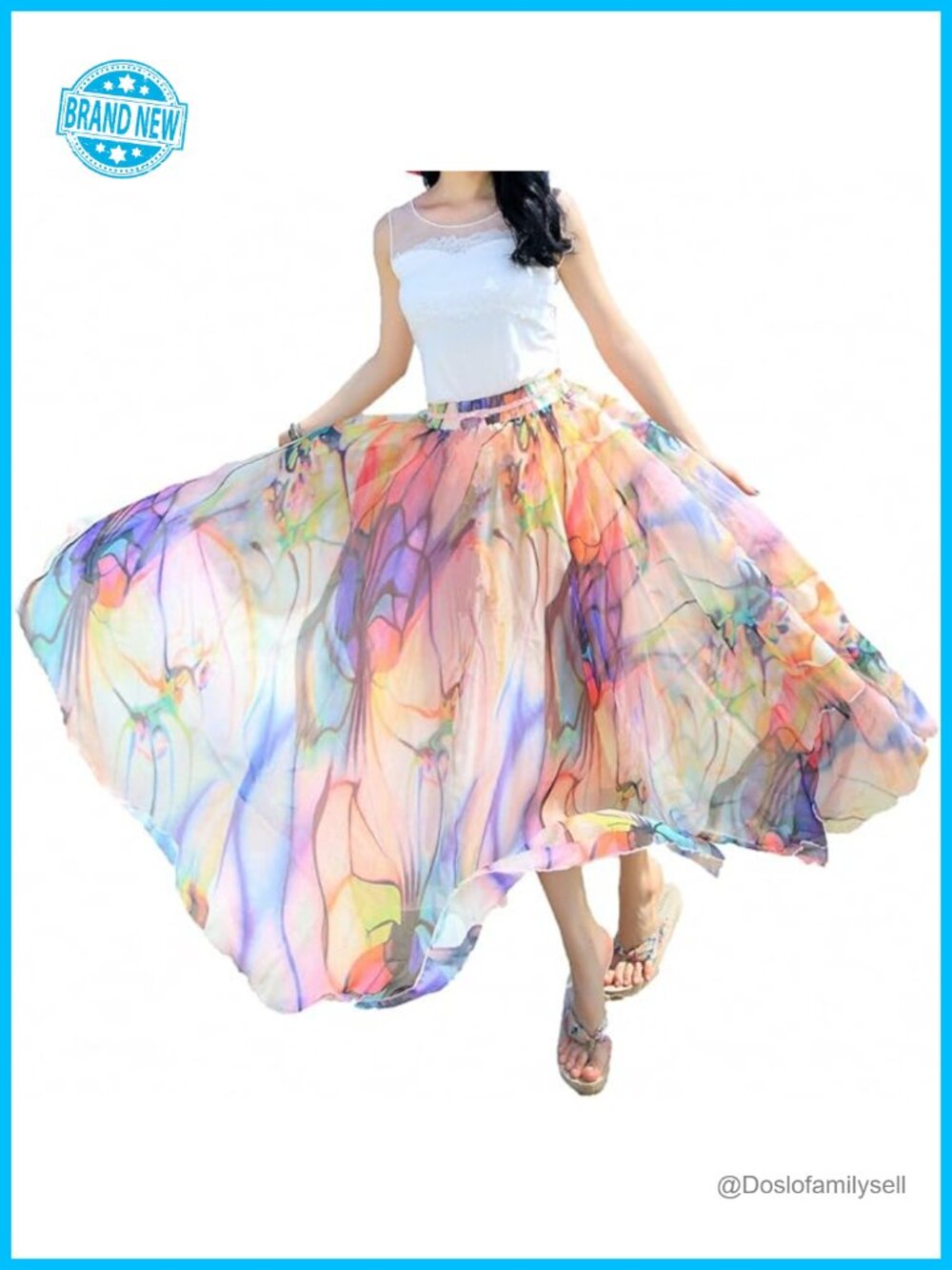Flowy Chiffon Maxi Skirt High Waisted A-Line Beach Skirt